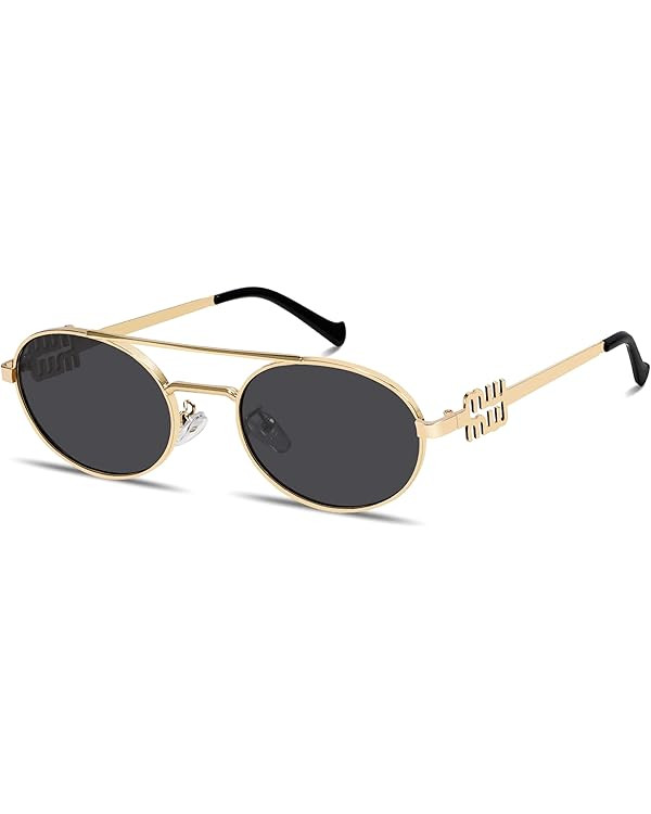 Rmerom Retro Oval 90s Metal Sunglasses for Women, 2026 Trendy Chic Narrow Gold Sun Glasses Fashio... | Amazon (US)