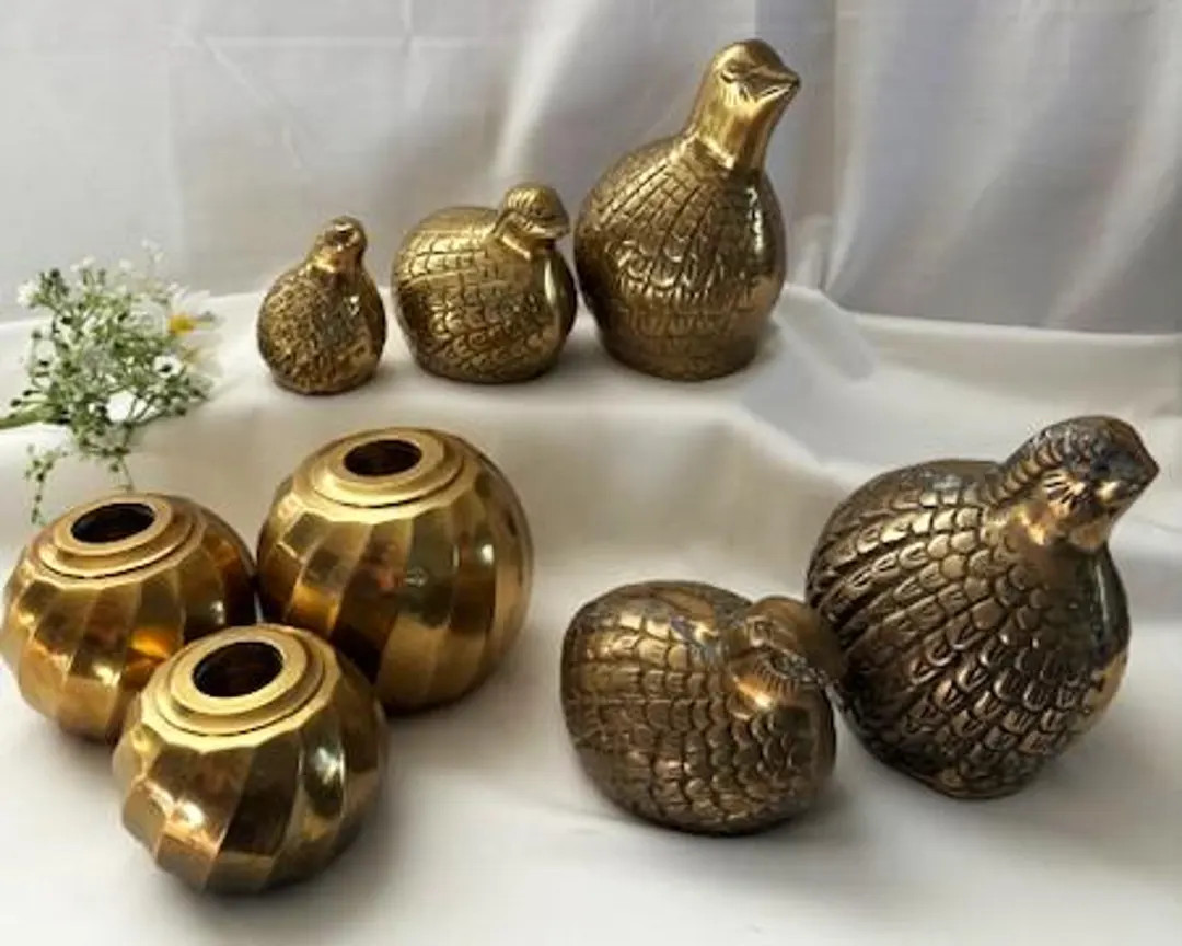 Vintage Brass Quail Trio Family Patridge -pair of Brass Partridge Figurine-set of 3 Ball Orb Bras... | Etsy (US)