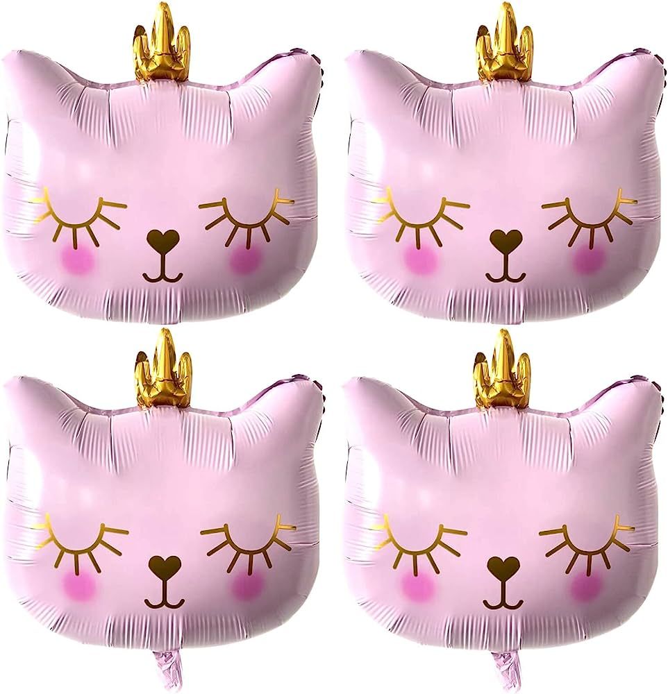 Big 22 Inch Pink Cat Balloons Foil Helium Adorable Crown Kitty Cat Shaped Animal Balloons for Gir... | Amazon (US)