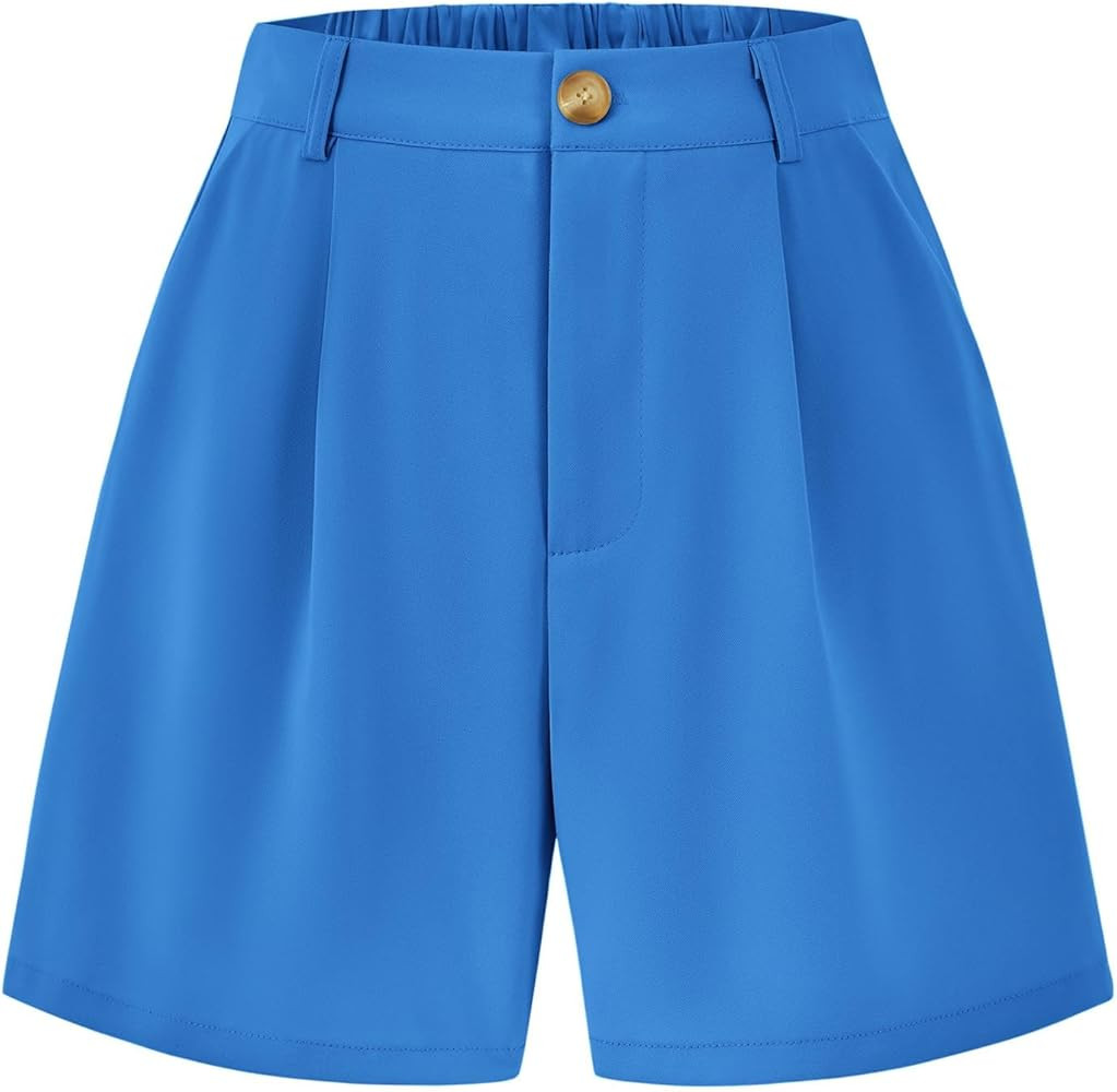 KIRUNDO Shorts for Women Dressy Casual Summer Elastic Waist in The Back Pleated Wide Leg Tailored... | Amazon (US)