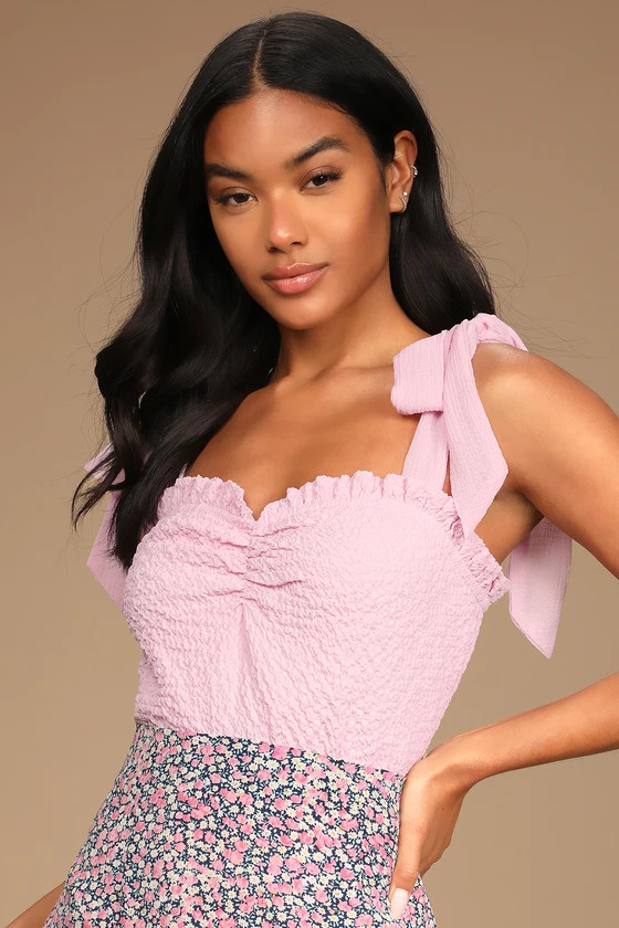 You're a Sweetheart Light Pink Tie-Strap Ruffled Tank Top | Lulus (US)
