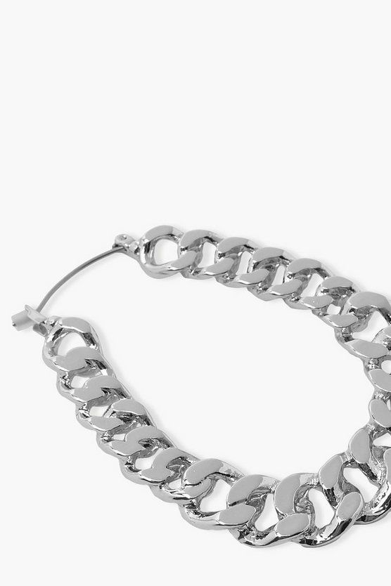 Curb Chain Oval Hoop Earrings | Boohoo.com (US & CA)