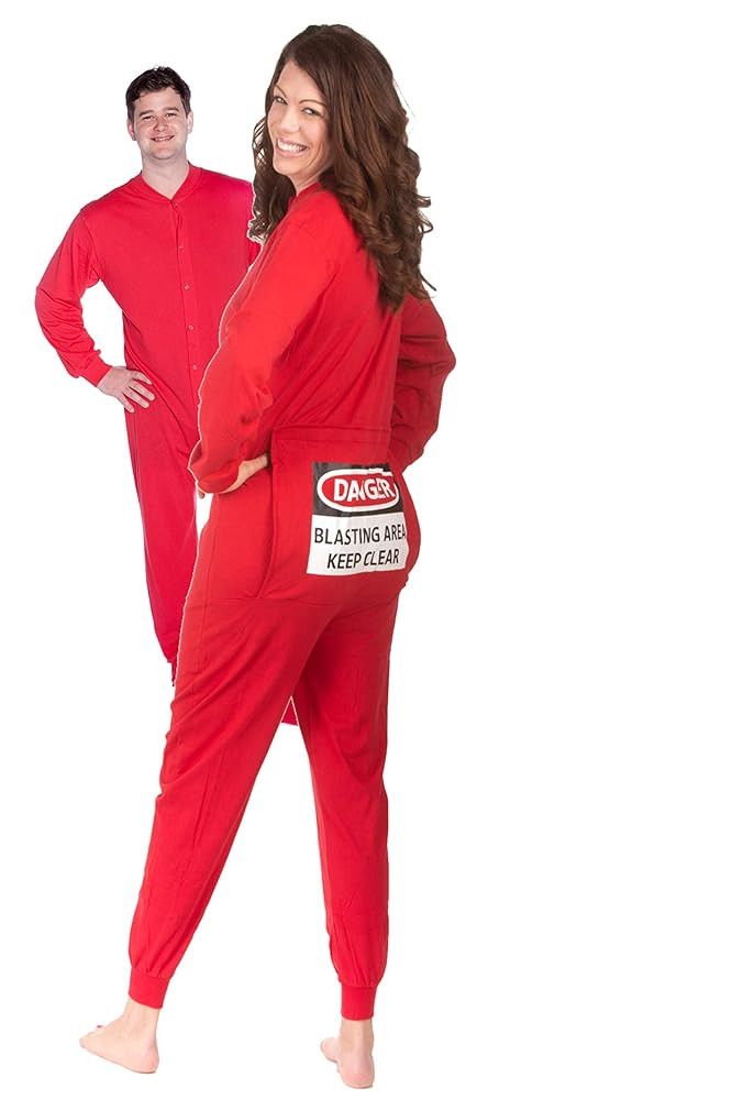 BIG FEET PAJAMA CO. Red Union Suit Men & Women Onesie Pajamas with Funny Butt Flap DANGER BLASTIN... | Amazon (US)