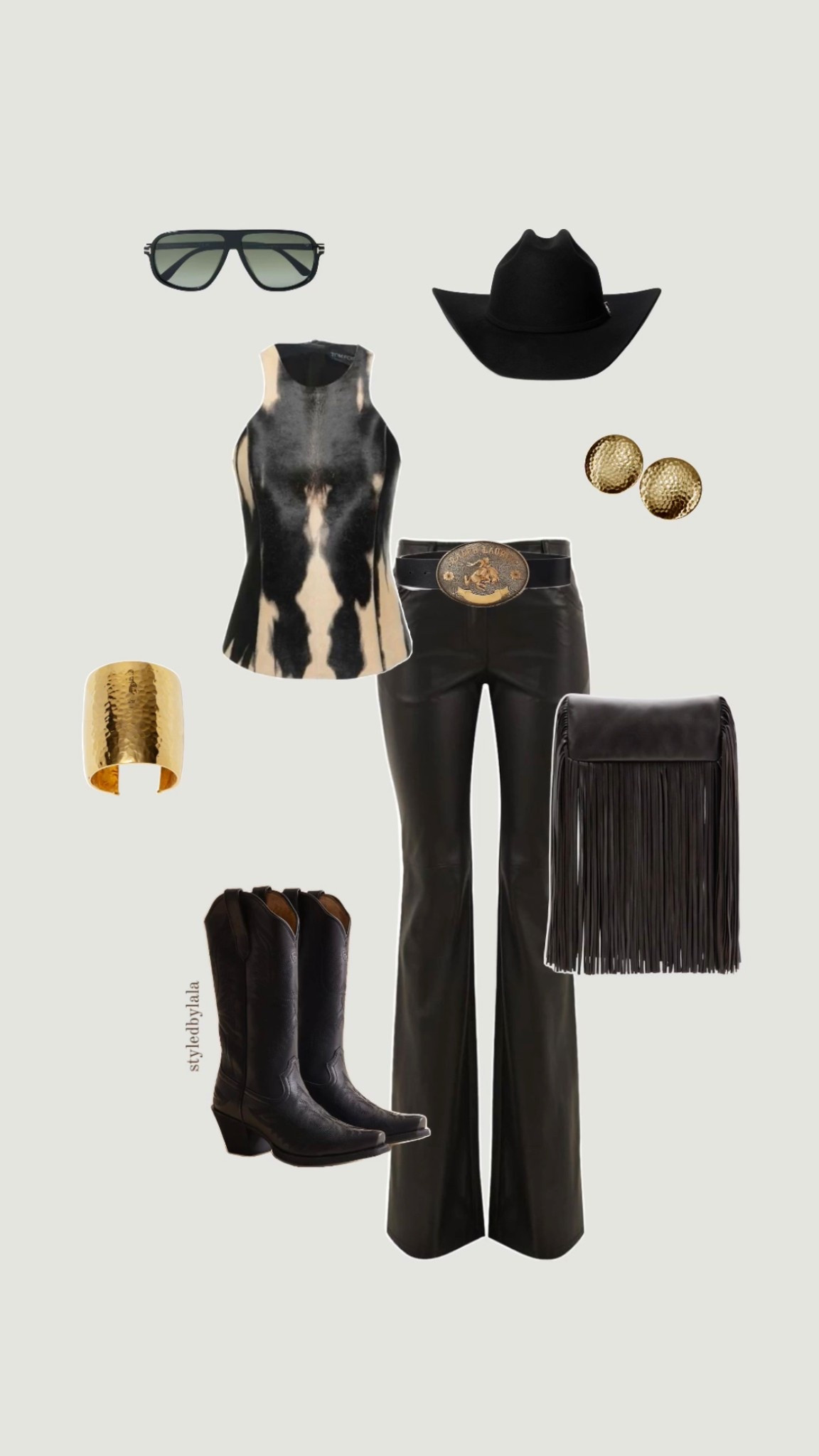 Top is Tom Ford 
Cuff is Argento Vivo Oro Cuff
Pants are Aniye By Coated Flared Trousers 