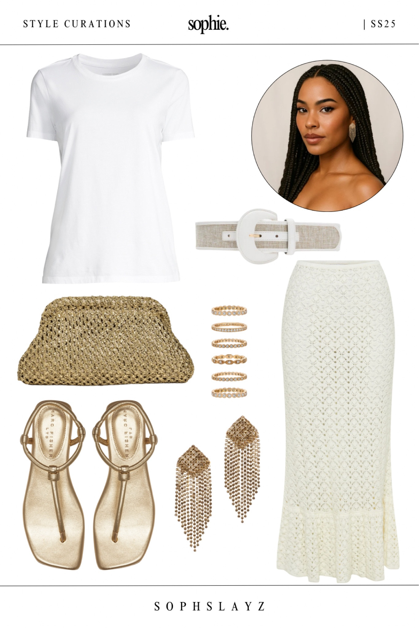 Summer style done right with this feminine chic outfit combo. A wardrobe staple- white crew neck cotton t-shirt adds a clean base to this look, paired with a cream crochet midi skirt for boho elegance. Styled with gold T-strap flat sandals, a woven straw clutch, and statement chandelier earrings for a look that’s perfect for summer brunch, vacation dinners, or resort nights. Don’t forget the wide linen waist belt to really elevate the look.

#LTKOver40 #LTKItBag #LTKStyleTip