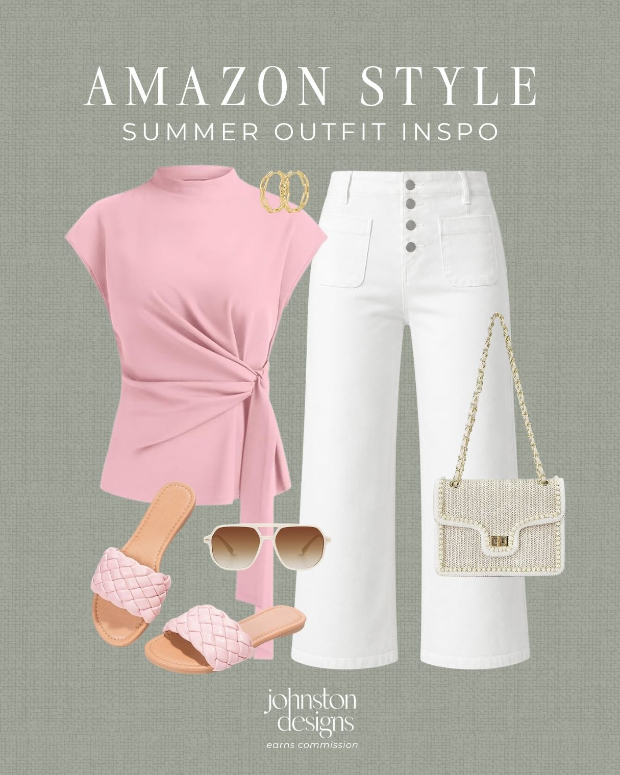 Amazon summer outfit inspo with a pink tie-front top, white wide-leg pants and soft neutral accessories. 💕

Amazon summer outfit, pink tie front top, white wide leg pants, pink woven sandals, straw chain bag, white sunglasses, gold hoop earrings, casual summer style, brunch outfit idea, warm weather look, feminine Amazon fashion, vacation outfit inspo, affordable summer finds, chic everyday outfit 

 #LTKootd #LTKSeasonal