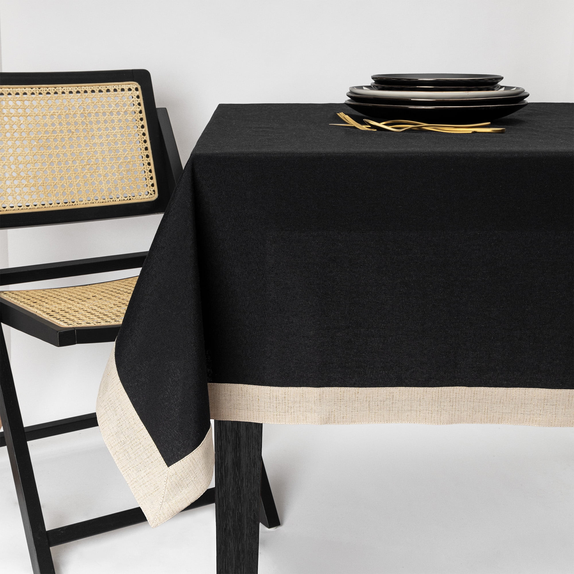 Thyme & Table 84" Tablecloth, Black with Gold Border | Walmart (US)