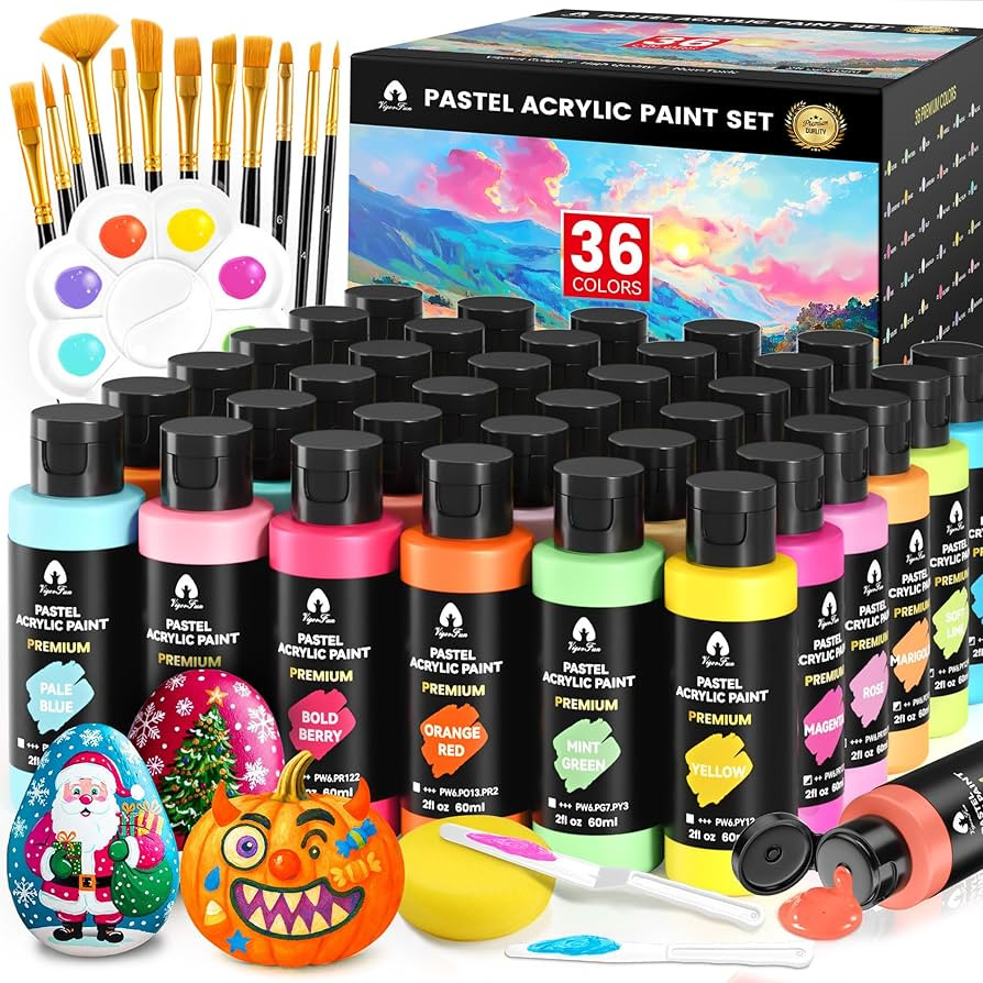 52 Pcs Pastel Acrylic Paint Set with 12 Brushes, 2 Knives & Palette, 36 Colors (2oz/60ml) - for A... | Amazon (US)