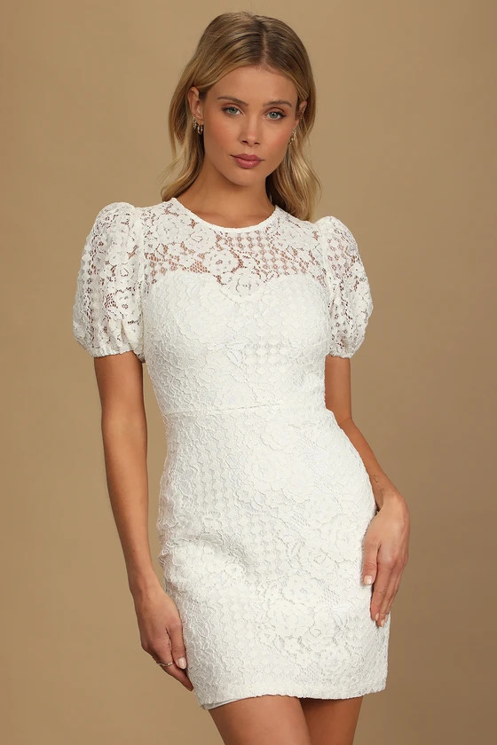 Not a Secret White Lace Puff Sleeve Mini Dress | Lulus (US)