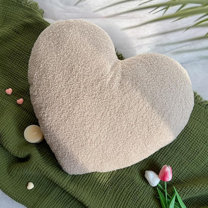 EastTree Heart Pillows, Off White Heart Shaped Pillows, Love Throw Pillows, Cute Sherpa Heart Dec... | Amazon (US)