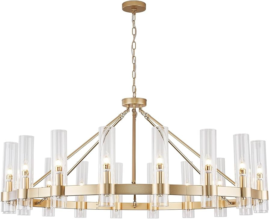 Gold Wagon Wheel Chandelier with Glass Shape D50 Large Round Chandelier Lighting for High Ceiling... | Amazon (US)