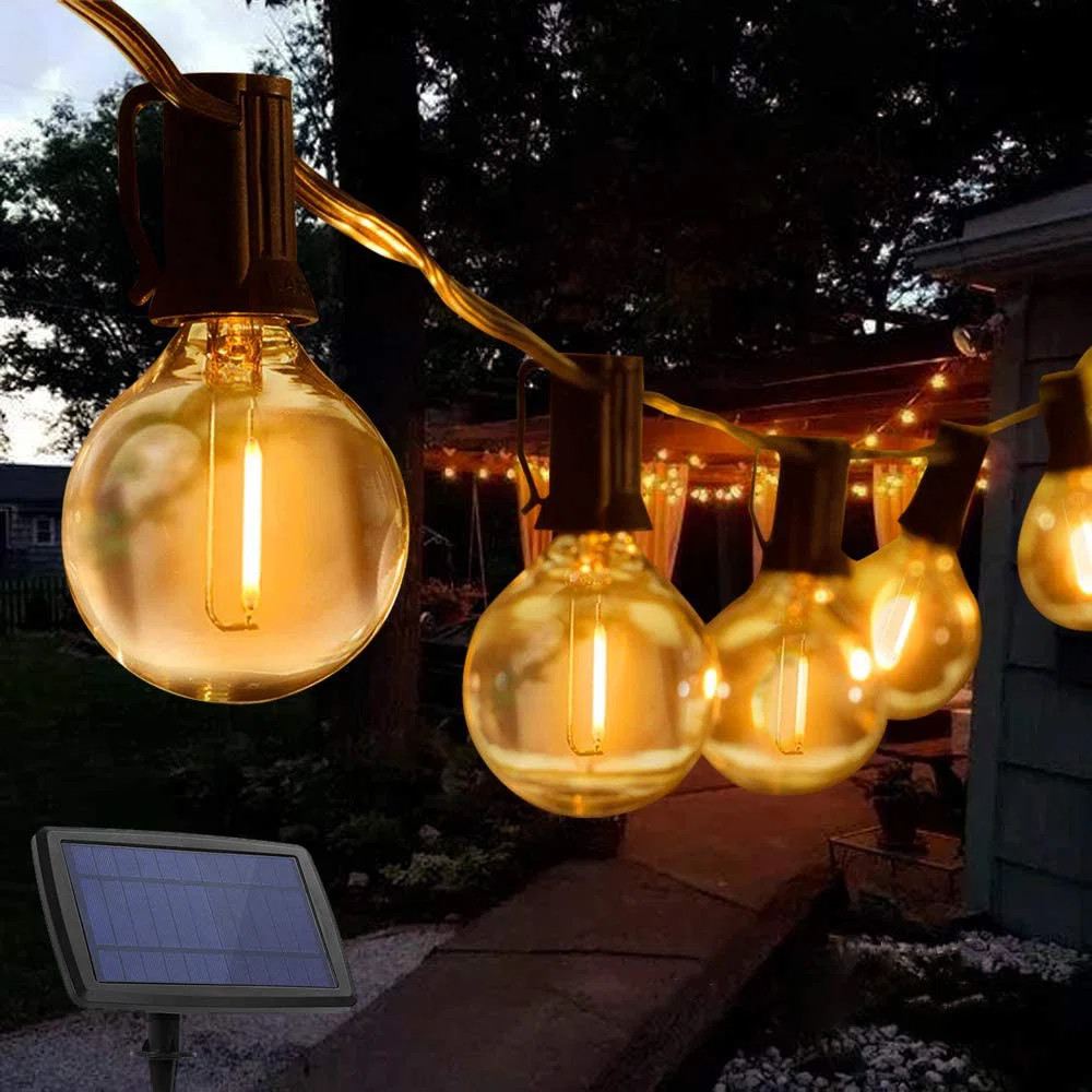 27ft 25-Bulb Solar-Powered Outdoor Globe String Lights, Shatterproof, Warm White, Dusk to Dawn | Wayfair North America