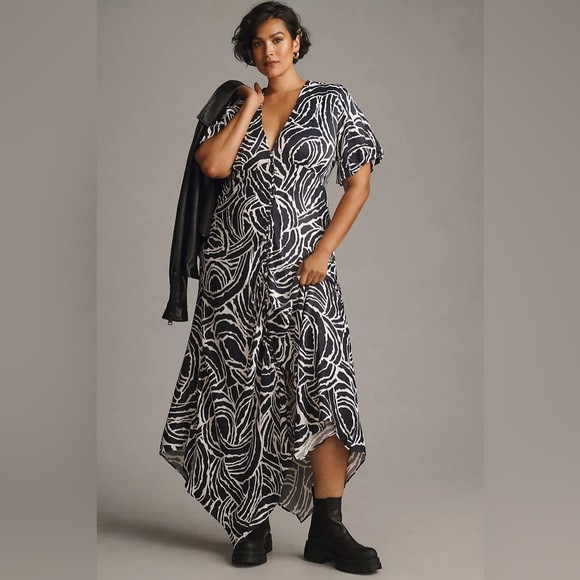 Anthropologie Anthropologie Short-Sleeve V-Neck Button-Front Midi Dress | Poshmark