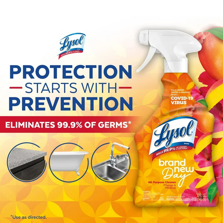 Lysol Brand New Day Bathroom Cleaning Foamer Aerosol, Mango & Hibiscus, 32 fl oz | Walmart (US)