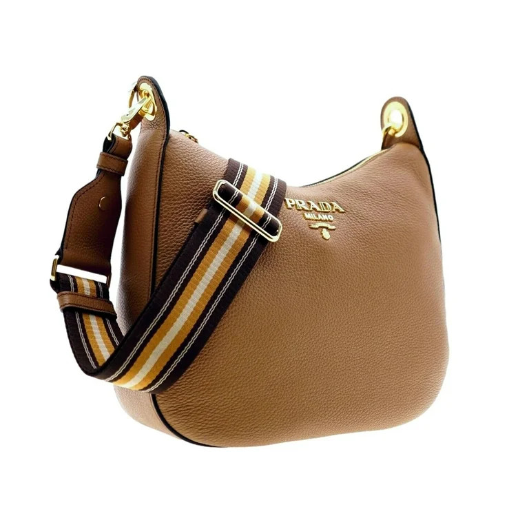 Prada Vitello Phenix Caramel Brown Leather Web Stripe Crossbody Bag | Walmart (US)