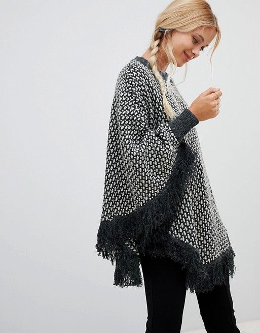 QED London Roll Neck Poncho Sweater With Tassle Detail | ASOS US