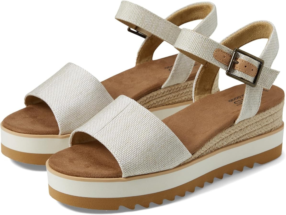 TOMS Women's Diana Wedge Heel Sandal, Leather Upper, Rope-Wrapped Midsole, Adjustable Strap, Buck... | Amazon (US)