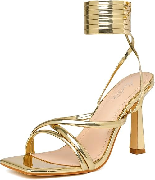 Mostrin Womens Sandals Strappy Heels for Women Lace Up Heels Square Open Toe Heels Tie Up High He... | Amazon (US)