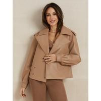 PU Crop Trench Jacket - Camel | Very (UK)