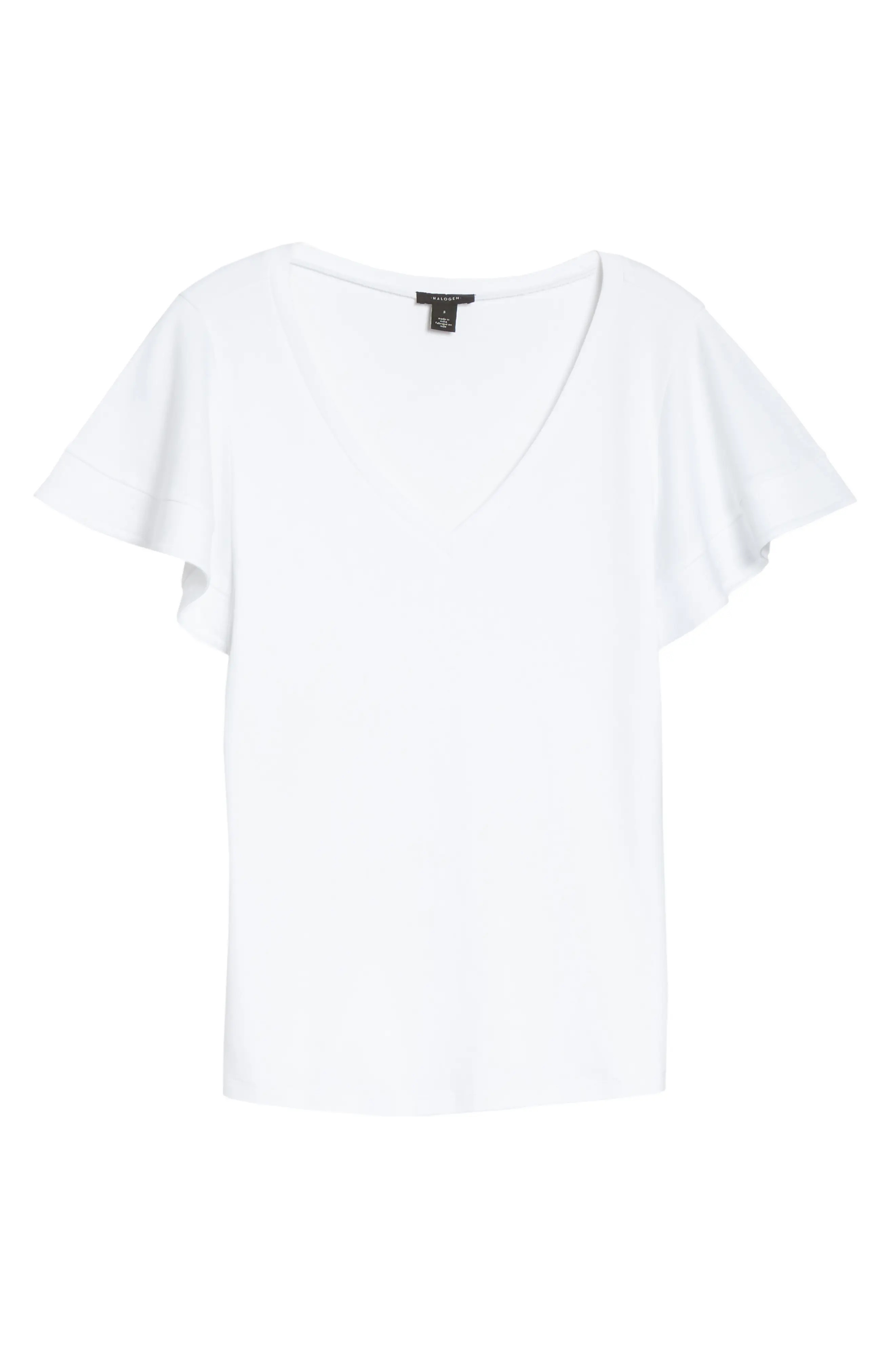 Women's Halogen Flutter Sleeve T-Shirt, Size Large - White | Nordstrom