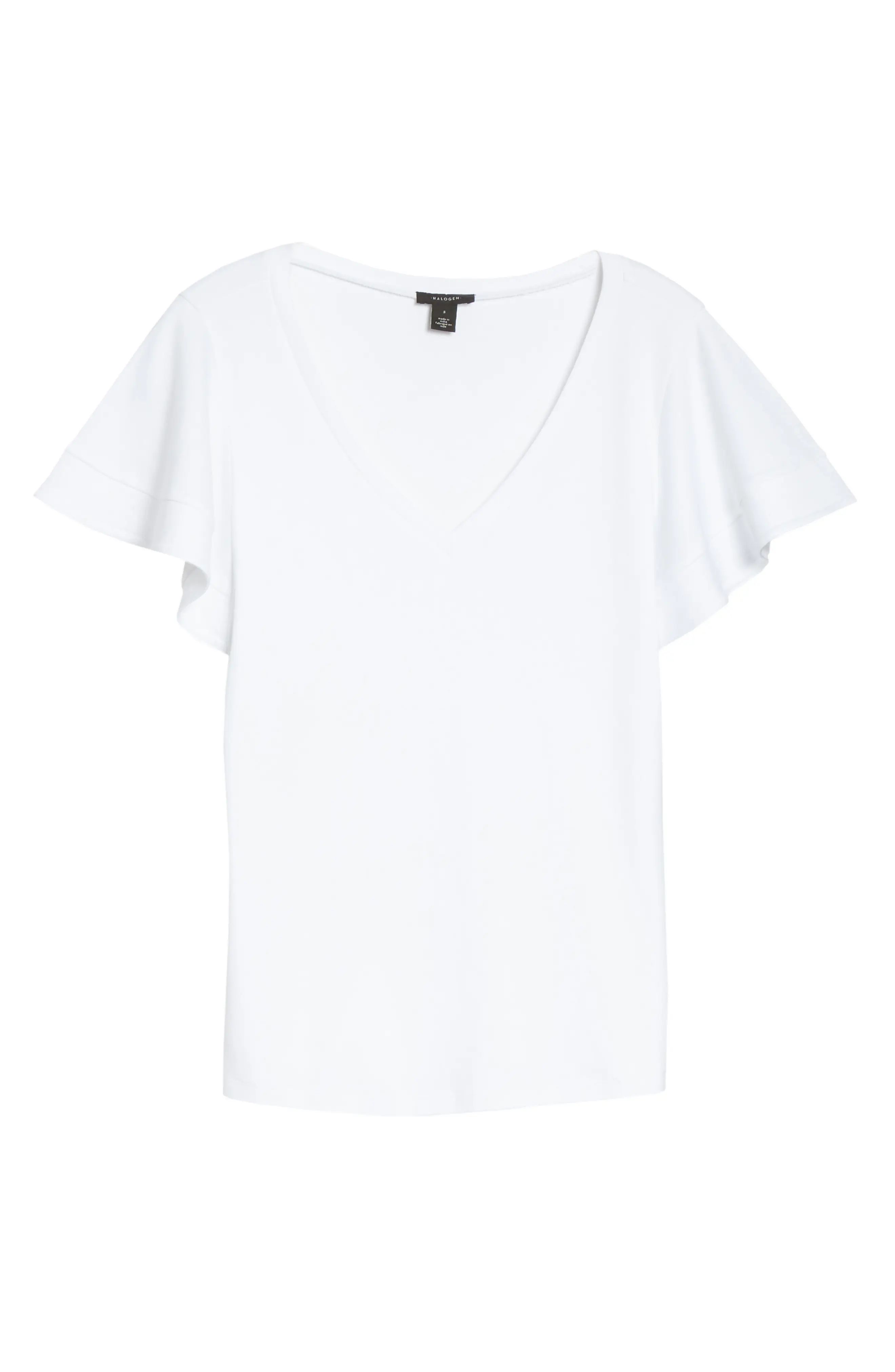 Women's Halogen Flutter Sleeve T-Shirt, Size Large - White | Nordstrom