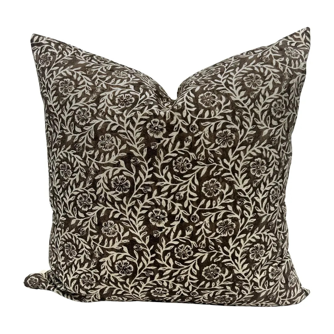 Warm Brown Floral Pillow Cover - Etsy | Etsy (US)