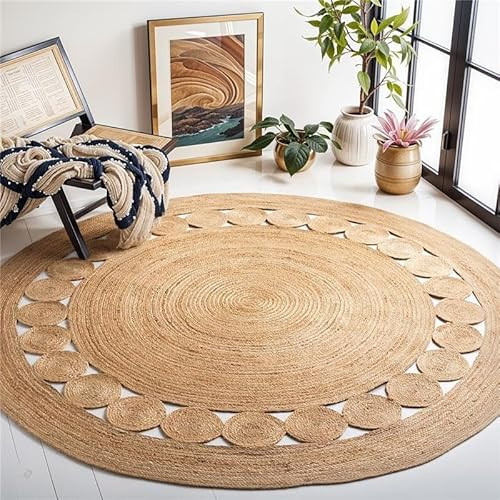 GRUHUM Round Jute Area Rug 5ft Natural Fiber Handmade Boho Charm Farmhouse Soft Braided Reversible Rustic Vintage Rugs for Indoor Ecofriendly Kitchen Bedroom Living Room Hallways Enterways(5'ft Round) | Amazon (US)