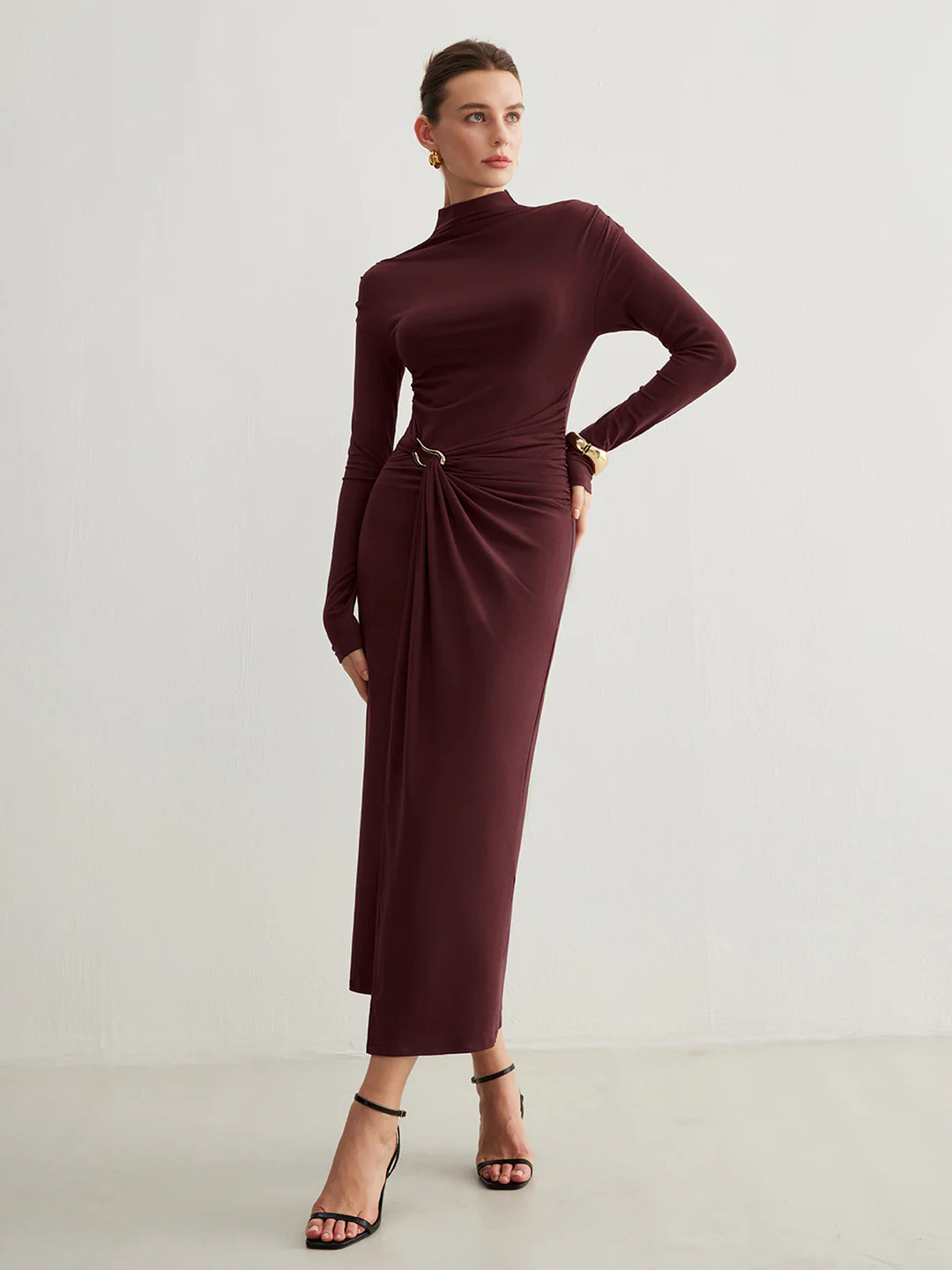 Irregular Metal-Ring Slit Pleated Dress | Commense