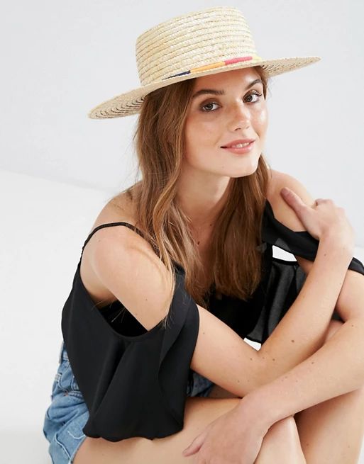 South Beach Straw Boater Hat with Color Block Band | ASOS US