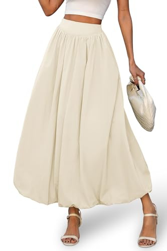 ELLEVEN Women's Bubble Maxi Skirt with Pockets，Elastic Waist Puffy Hem Y2k Skirt Casual A Line ... | Amazon (US)