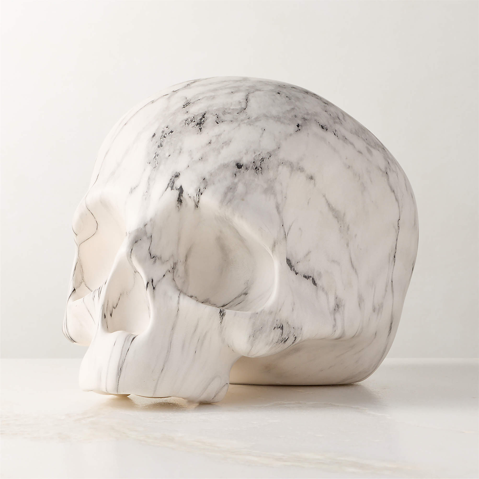 Halloween White Marbled Cement Decorative Skull 6" | CB2 | CB2