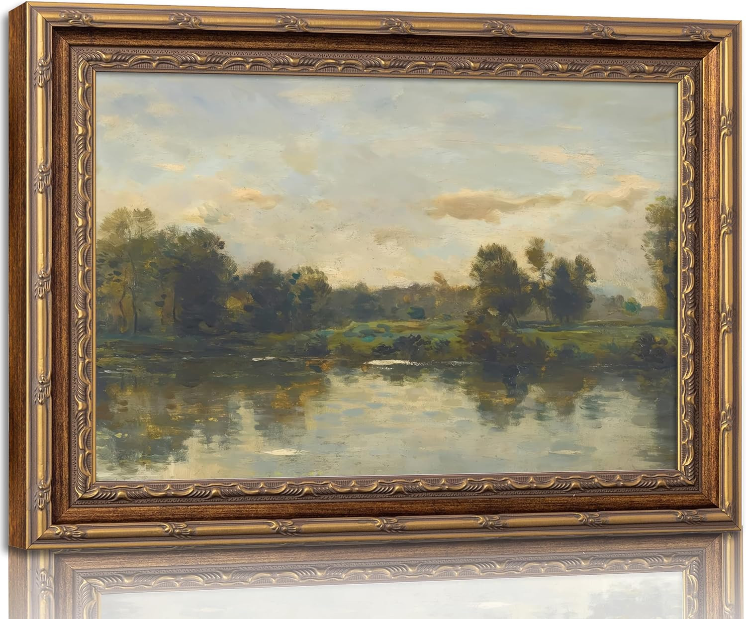 VZKRHPGA Vintage Gold Framed Landscape Wall Art,Vintage River Canvas Prints | Amazon (US)
