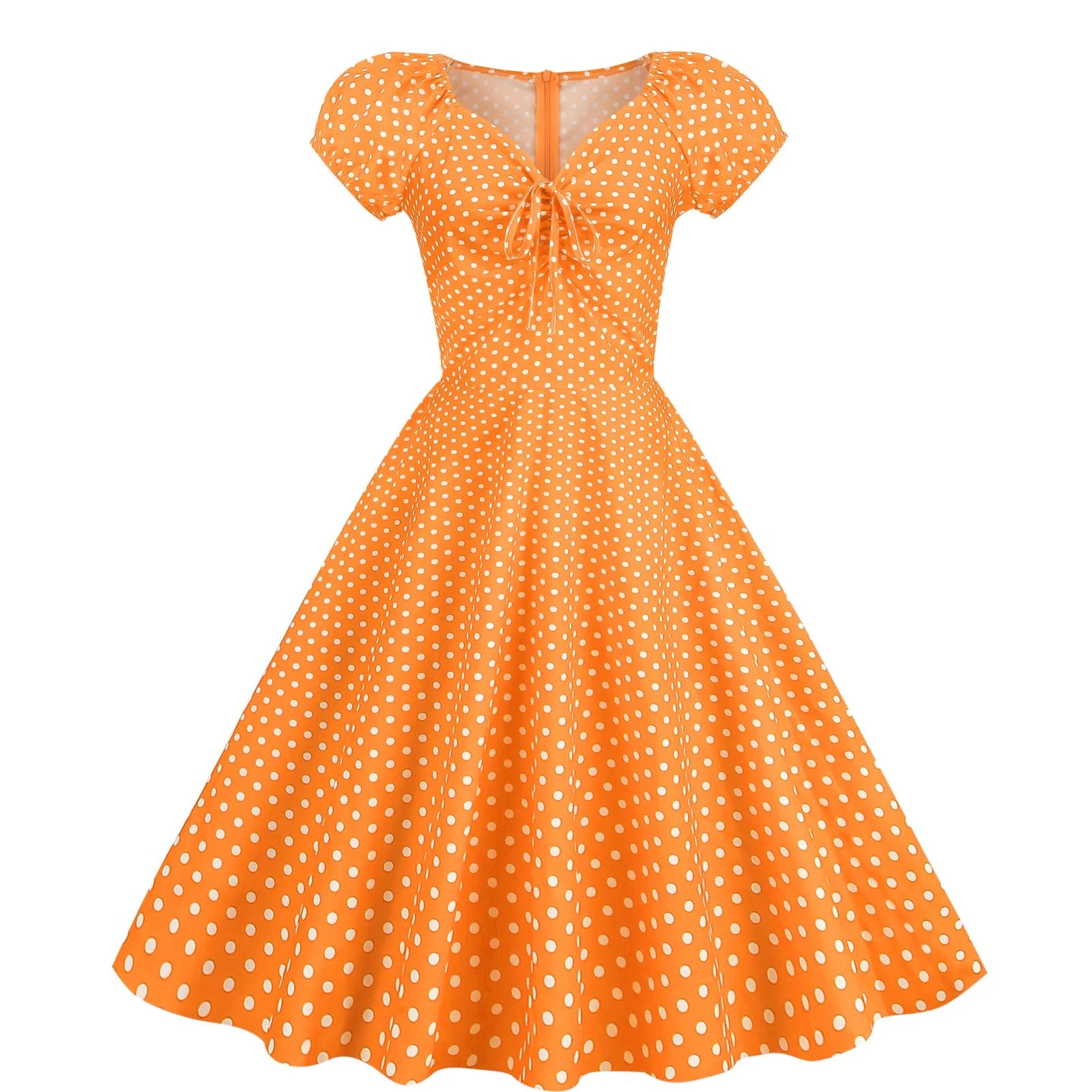 safuny Women's Tea Length A Line Prom Dress Polka Dot Spring Drawstring Swing Hem Holiday Retro F... | Walmart (US)