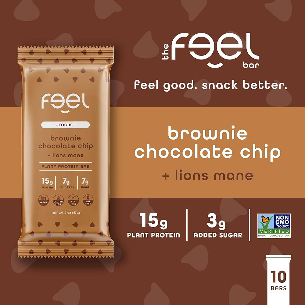 Feel Vegan Protein Bars | Brownie Chocolate Chip | Keto | Gluten Free | Organic | Lion’s Mane |... | Amazon (US)