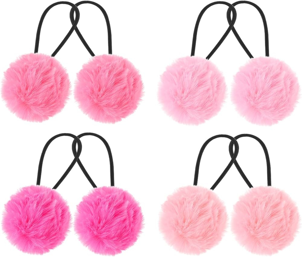 Lusofie 4 pairs Pom Pom Hair Ties Fluffy Elastic Hair baby Ties Hair Accessories Bows Stretchy Ny... | Amazon (US)
