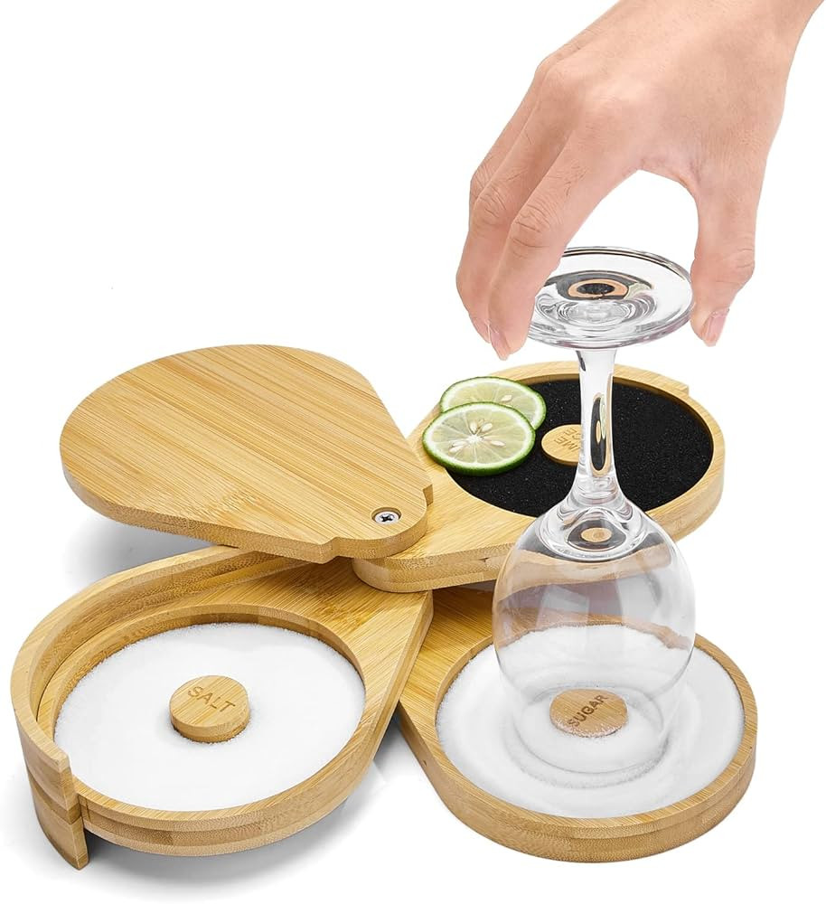 Margarita Salt Rimmer Set,1 Pack 3 Tier Bar Glass Rimmer Bamboo Wood Sugar Salt Box with Sponge,B... | Amazon (US)