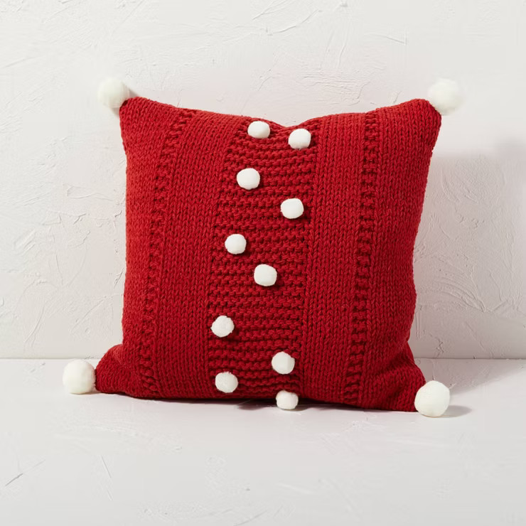 Sweater Knit Square Throw Pillow with Pom Poms - Opalhouse™ designed with Jungalow™ | Target