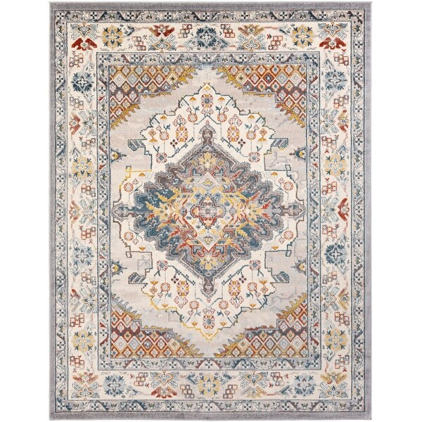 Elmas Traditional Persian Medallion Area Rug - 6'7" x 9' - Grey | Bed Bath & Beyond