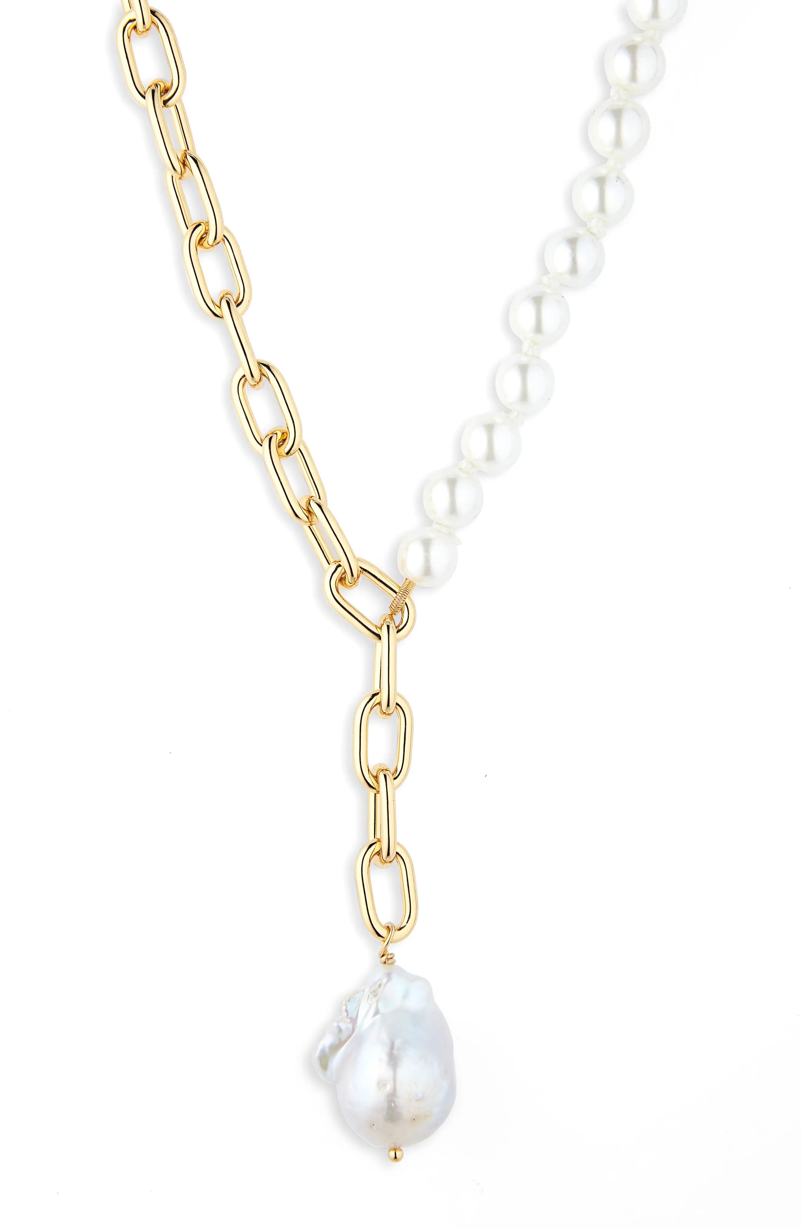Lele Sadoughi Paper Clip Chain Y-Necklace in Pearl at Nordstrom | Nordstrom