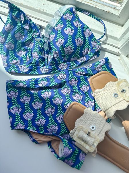This swimsuit is so cute and flattering! Size up in the top (I’m wearing a medium) and normal size swim in bottoms (wearing a small). Linking some pretty cover ups, too! Sandals are TTS. 

#LTKsalealert #LTKswim