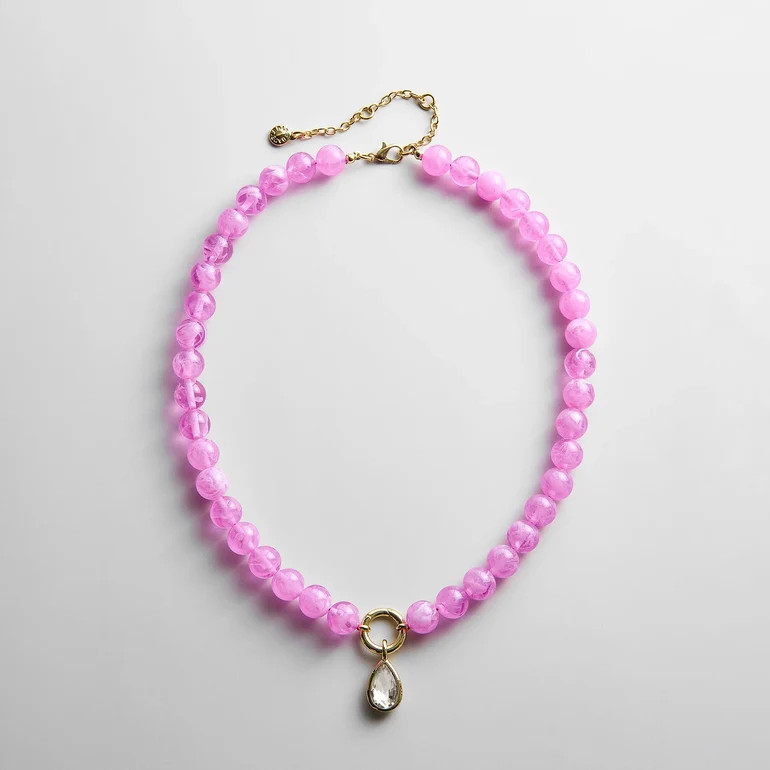 Janette Beaded Ring Necklace - Fuchsia Agate Bead | BaubleBar