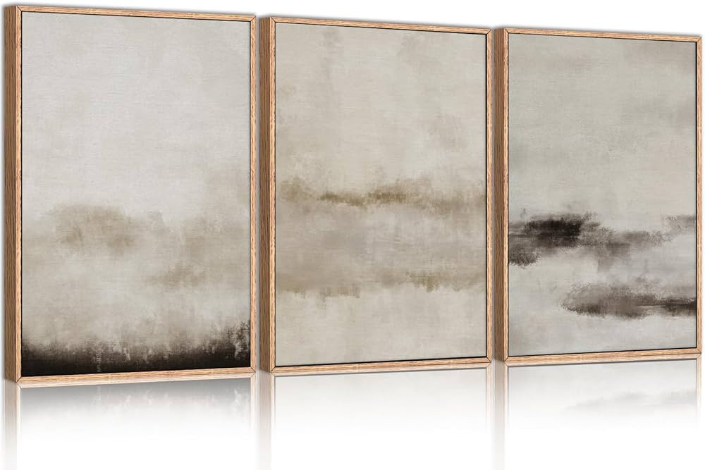 HPINUB Large Abstract Framed Canvas Wall Art Set,Minimalist Beige Gray Pastel Watercolor Wall Dec... | Amazon (US)