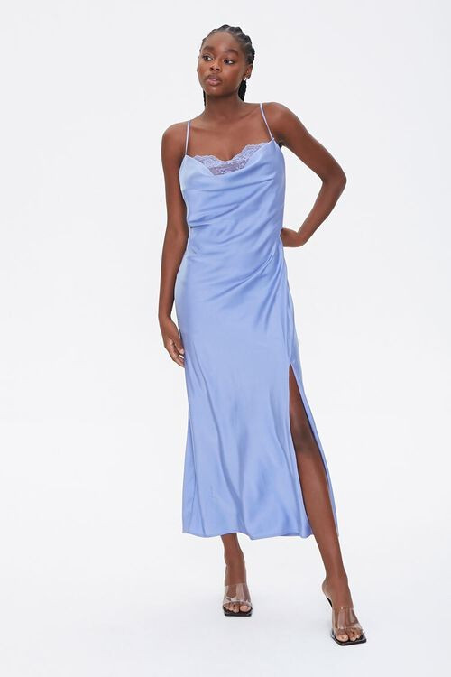 Satin Lace-Trim Side-Slit Dress | Forever 21 (US)