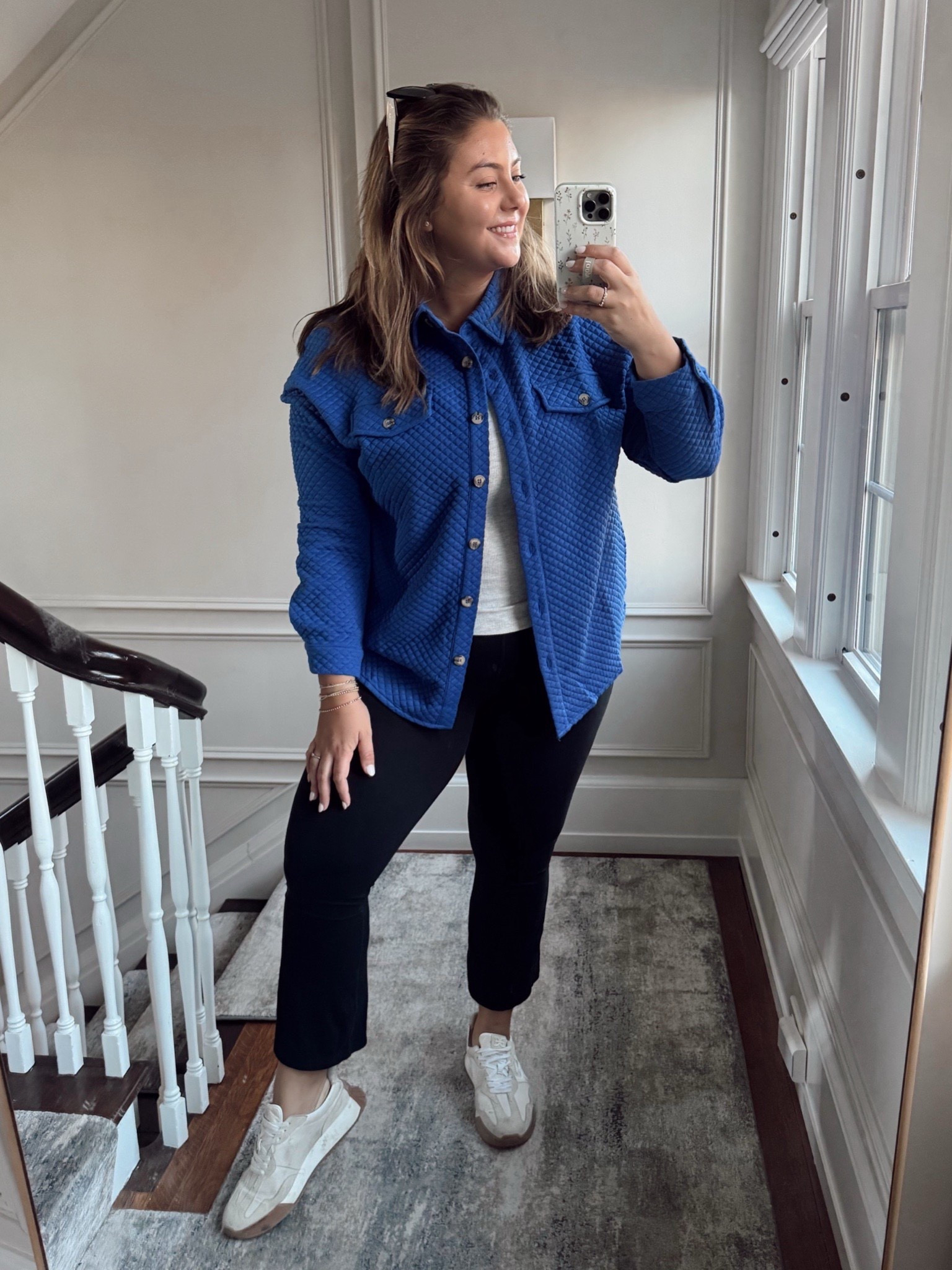 Wearing size XL in quilted shirt jacket & cropped leggings. 

#LTKMidsize #LTKmomlife #LTKootd