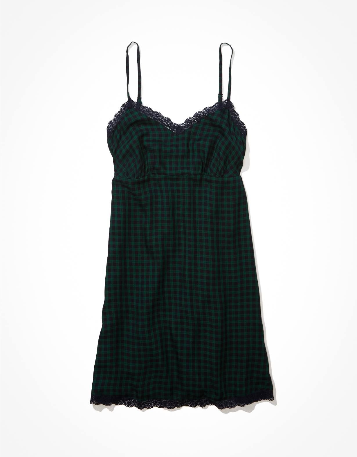 AE Plaid Lace Slip Mini Dress | American Eagle Outfitters (US & CA)
