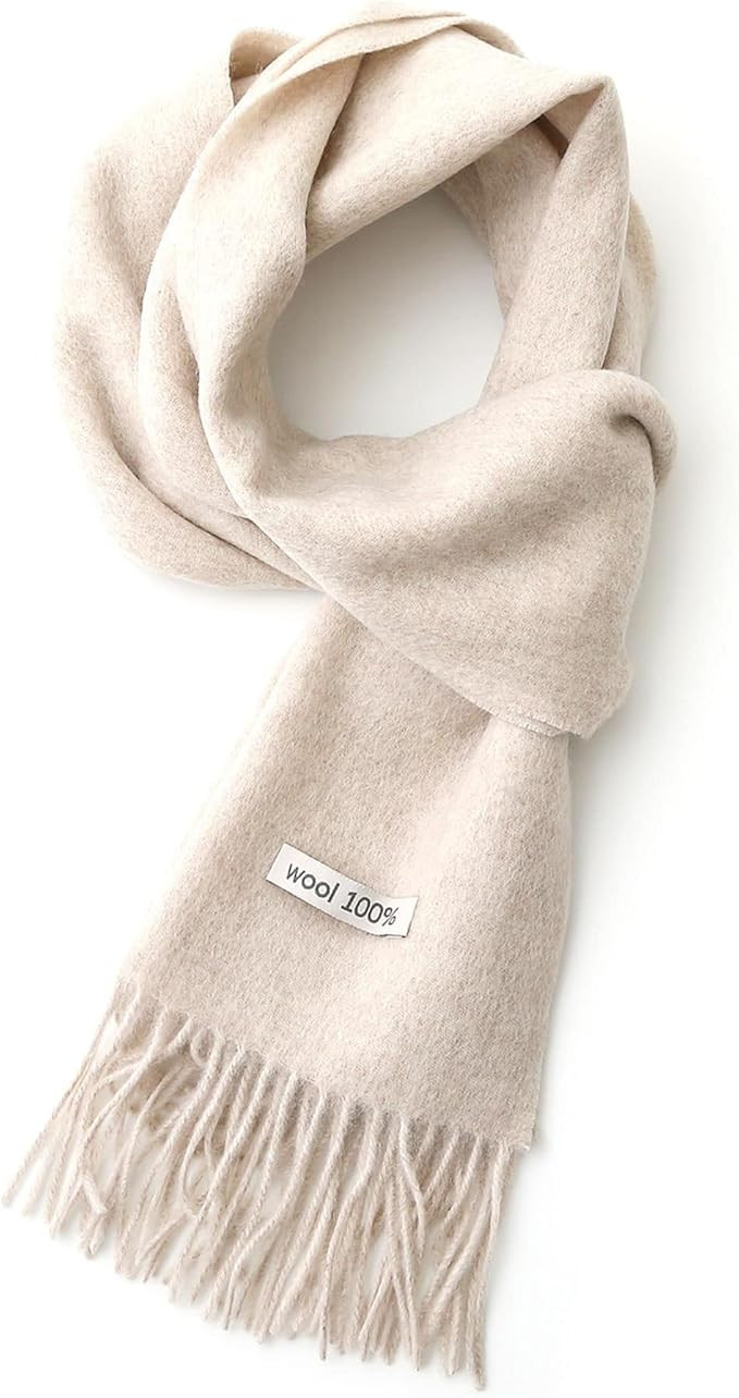100% Wool Scarf - Men and Women Winter Warm Soft Luxurious Solid Colors Gift Box | Amazon (US)