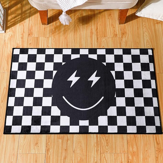 Demissle Black Smile Face Rug Preppy Check Buffalo Plaid Funny Rug for Bedroom Contemporary Check... | Amazon (US)