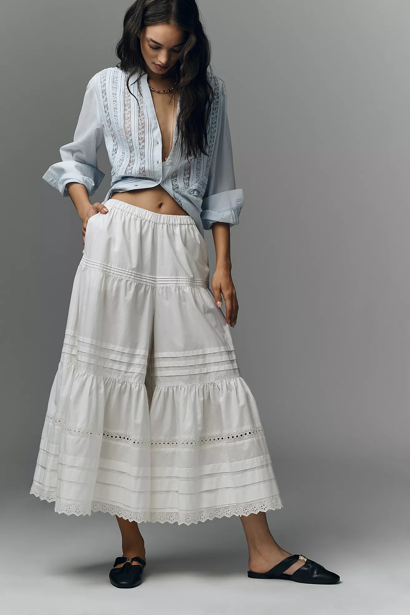 By Anthropologie Lace Petticoat Crop Wide-Leg Pants | Anthropologie (US)