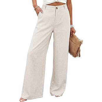 Hooever Womens Cotton Linen Pants Casual Button Up High Waisted Wide Leg Trousers | Amazon (US)