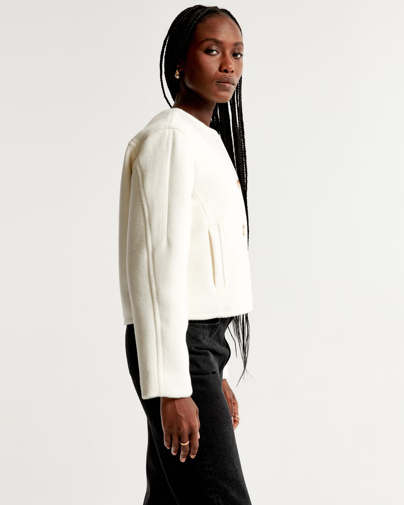 Women's Removable Scarf Double-Cloth Wool-Blend Jacket | Women's Coats & Jackets | Abercrombie.co... | Abercrombie & Fitch (UK)